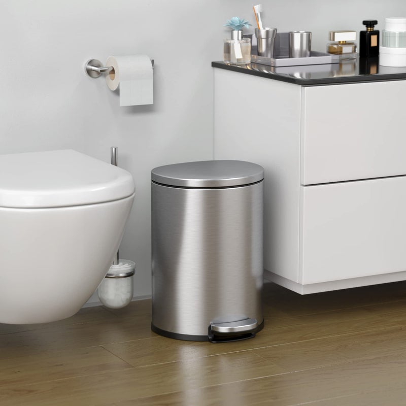 iTouchless SoftStep 3 Gallon Small Semi-Round Bathroom Step Trash Can with AbsorbX Deodorizer and Removable Inner Bucket, Stainless Steel, 11 Liter Pedal Garbage Bin, Office Cubicle - Image 2